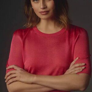 Like New Anthro Maeve Sheer Crew Sweater Tee,  Size XS, Pink